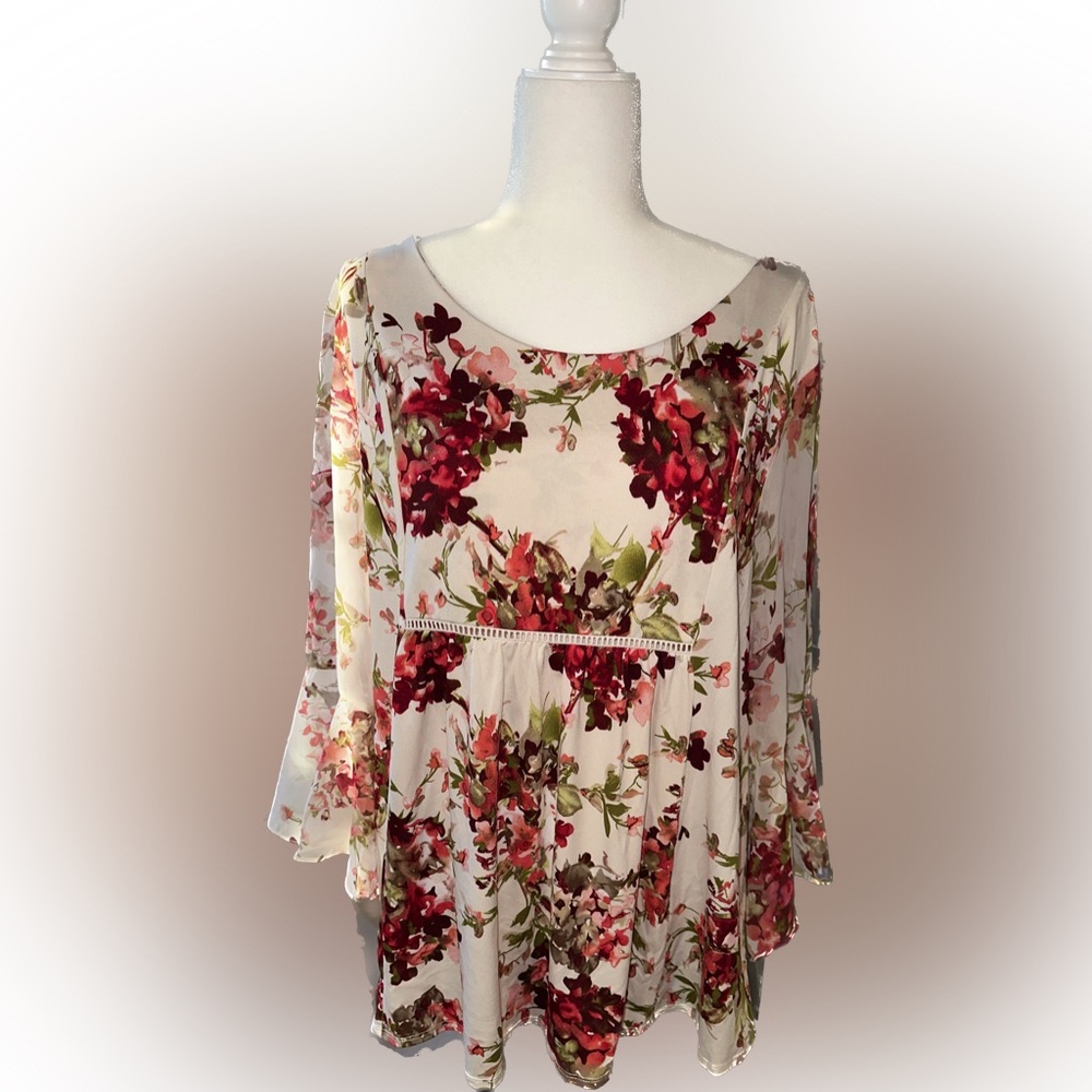 PerSeption Concept White Pink Floral Blouse size XL